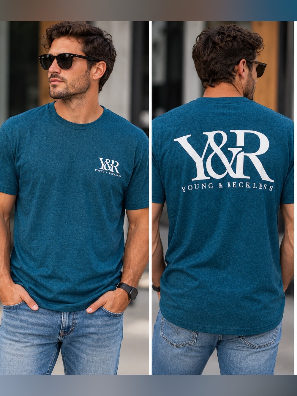 Young & Reckless Y&R Heathered Teal Graphic T-Shirt Men’s XL